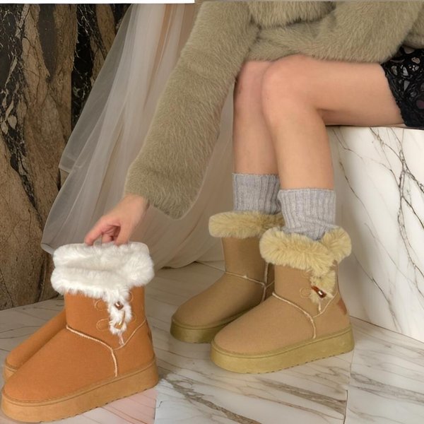 [옷자락] 여성 퍼 안감 캐주얼 앵클부츠