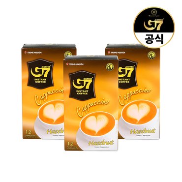 G7 카푸치노 헤이즐넛향 12개입  X 3개/ 베트남 원두 헤이즐넛 커피 믹스 스틱