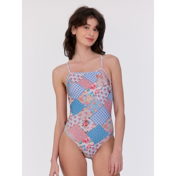 [보헤미안 패치워크_스카이 블루] 브이백 원피스 수영복