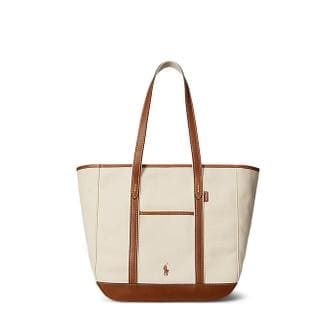 폴로 랄프 로렌 여성 레더 트림 캔버스 미디엄 쇼퍼 토트(WAPOBAG0G620456999)