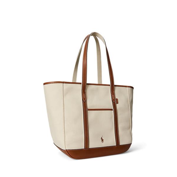 여성 레더 트림 캔버스 미디엄 쇼퍼 토트(WAPOBAG0G620456999)