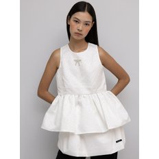 Jacquard top with crystal ribbon trim in ivory