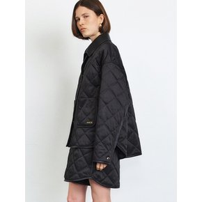 FAUX LEATHER DETAIL QUILTED JACKET [BLACK]