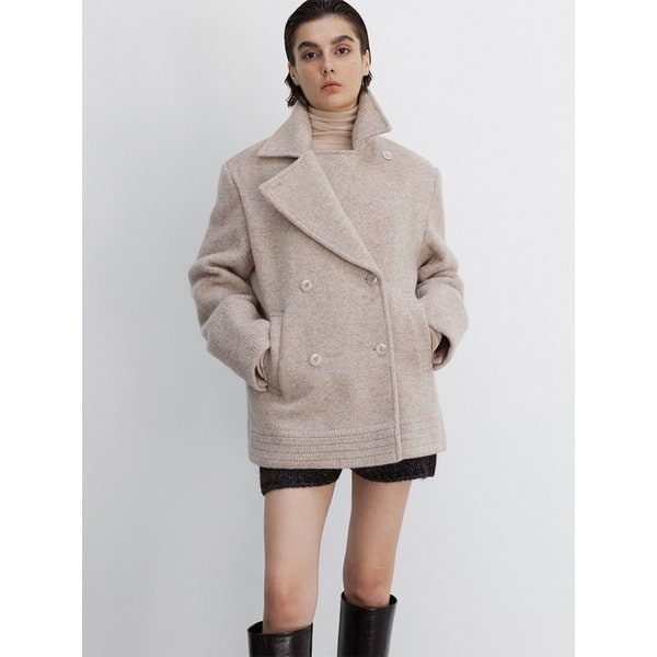 Shetland Wool Knitted Pea Coat_Almond