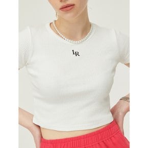 Logo Ribbed Crop Half Sleeve T-Shirt [white]