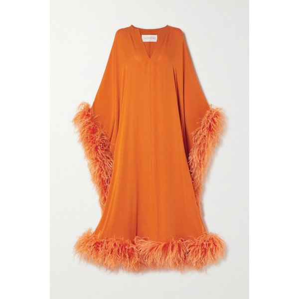 깃털 장식 드레이프 크레이프 가운 오렌지 42247633208854640