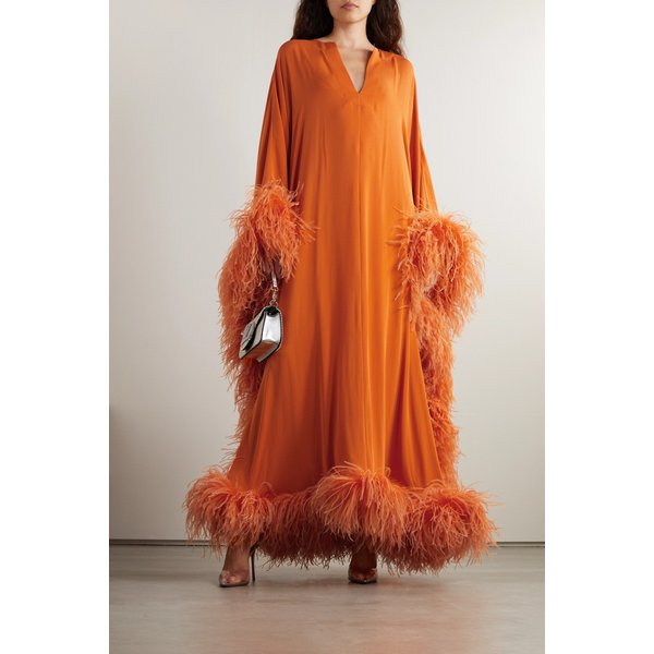 깃털 장식 드레이프 크레이프 가운 오렌지 42247633208854640