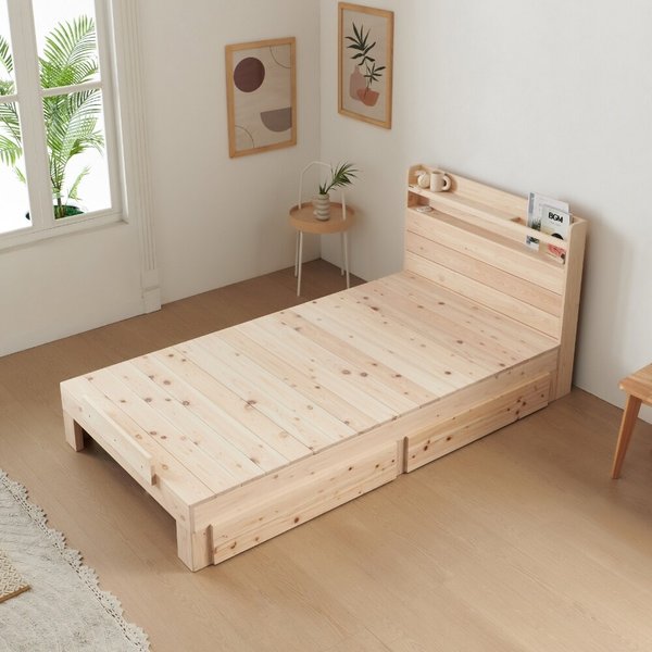 [동서가구] 라떼 편백나무 통원목 LED+USB SS침대 프레임 DF924501