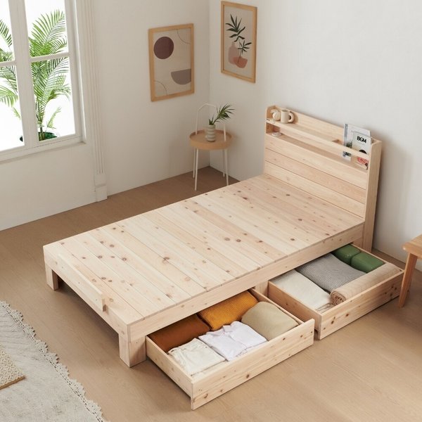 [동서가구] 라떼 편백나무 통원목 LED+USB SS침대 프레임 DF924501