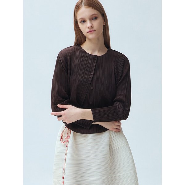 라운드넥 버튼 플리츠 가디건_3colors