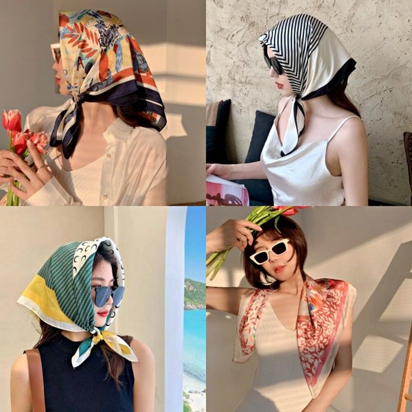 [옷자락] 여자 쉬폰 두건 스카프 패턴 실크 머플러