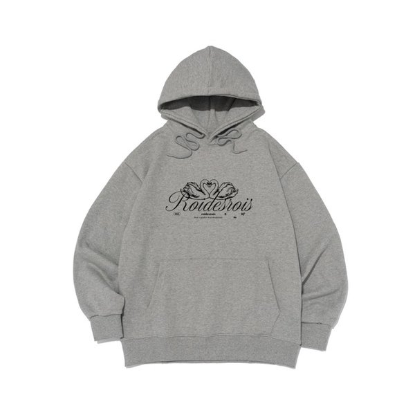 [기모/NO기모] 로맨틱 스완 그래픽 후드티셔츠 (멜란지)