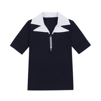 MARTINE GOLF [정상가 198000원]여성 라펠 카라 포인트 5부티셔츠 네이비 (Q0B130249)