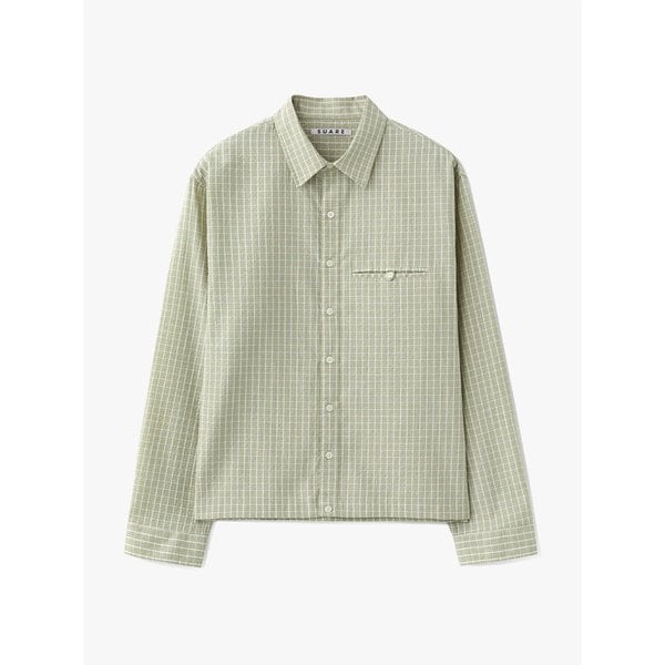 (우먼)크링클 체크 크롭 셔츠 그린