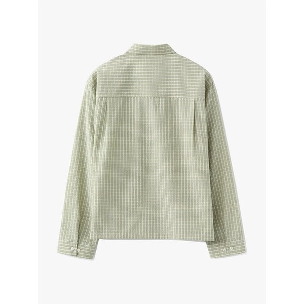 (우먼)크링클 체크 크롭 셔츠 그린