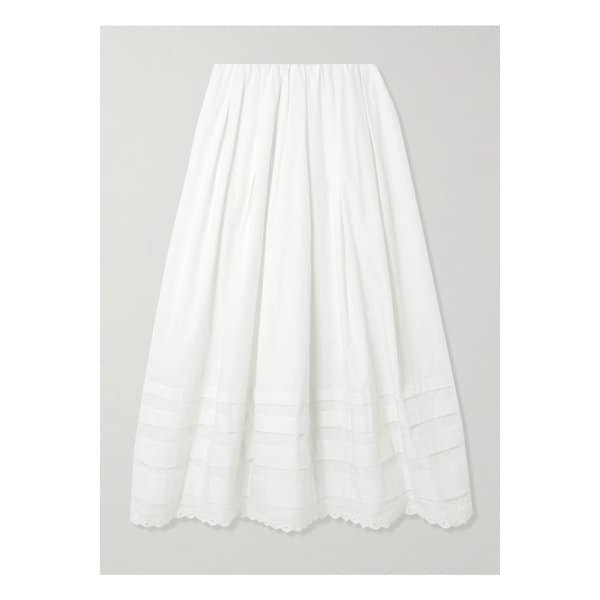 페이스풀 루스 브로드리 앙글레즈 코튼 미디 스커트 화이트 46376663162902835