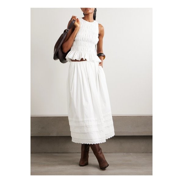 페이스풀 루스 브로드리 앙글레즈 코튼 미디 스커트 화이트 46376663162902835