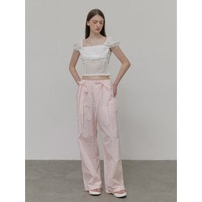 Strap Pintuck Banding Pants, Pink