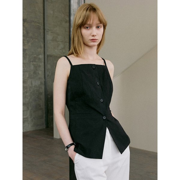 스퀘어넥 슬림 버튼 베스트_BLACK