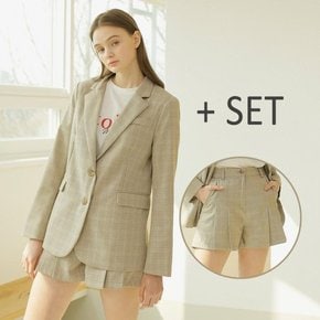 Single Button Jacket + Pleats Shorts SET_CHECK[A]