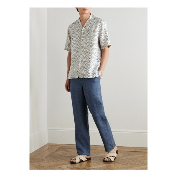 프레스코볼 카리오카 로베르토 캠프 칼라 프린트 리넨 셔츠 그린 46376663162873349