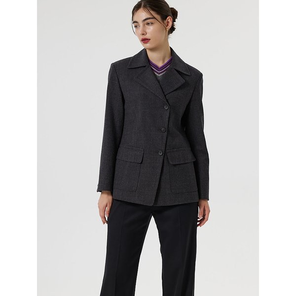 이태리 울 100% 체크 TR 자켓