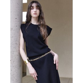 Sleeveless Elastic Waist Dress Navy