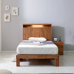 밀리안 고무나무 원목 LED 평상형 침대 프레임 SS Q