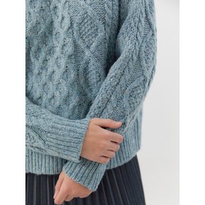 Cable Wool Knit Top (Light Blue)