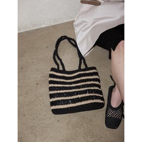 Moroccan Handmade Crochet Stripe Shoulder Bag _ Black