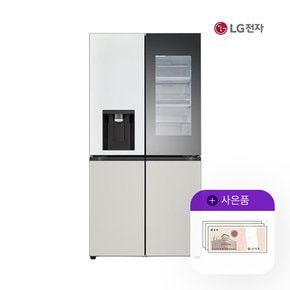 얼음정수기냉장고 엘지오브제 노크온 820L 화이트그레이 W824MWG472S 월128000원 5년약정