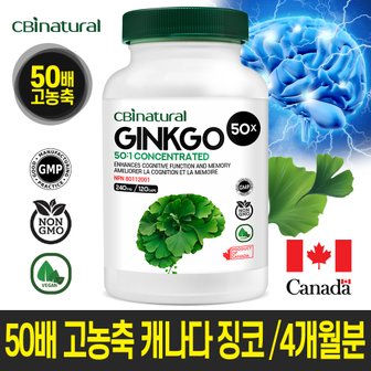 CBInatural 50배 고농축 징코 은행잎추출물 120야채캡슐  캐나다 생산 캐나다 식약청 GMP/NPN인증