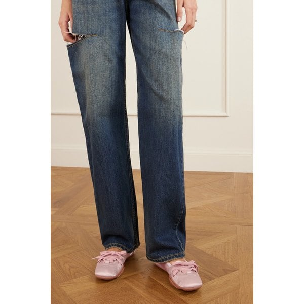 빌라리아 패널 로고 프린트 새틴 발레리나 플랫 슈즈 46376663162899131