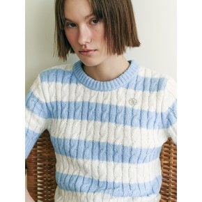 [현서 PICK]STRIPE CABLE HALF SLEEVE SUMMER KNIT SK