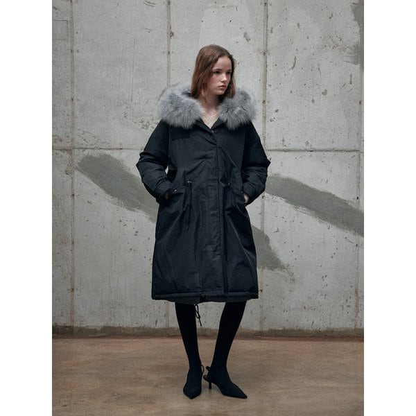 FOX FUR HOODED GOOSE DOWN LONG JUMPER [BLACK - SILVER FUR][BLACK - MIDNIGHT FUR]