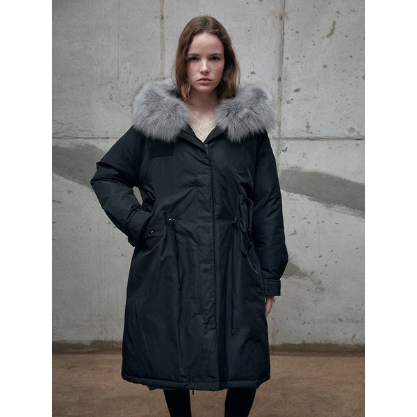 FOX FUR HOODED GOOSE DOWN LONG JUMPER [BLACK - SILVER FUR][BLACK - MIDNIGHT FUR]