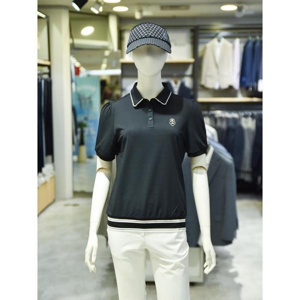 그린조이 세이브존03 그린조이 골프 여성 여름 프릴 카라 솔리드 PK 티셔츠 GS23KY22W(블랙)(1)