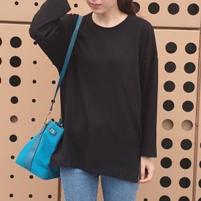 모달 롱티 봄 가을 티셔츠 블랙 검정 루즈핏 간절기 빅사이즈 무지 베이직 이너 .._P377222596