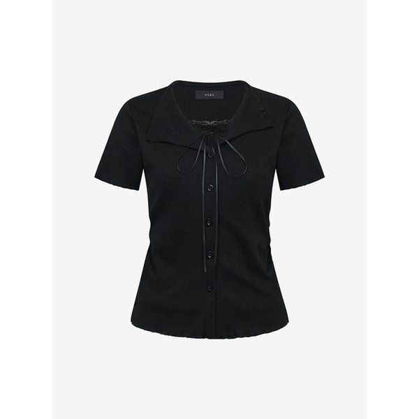 리본 레이스 레이어드 반팔 티셔츠 (TMIBE2857)