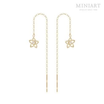 미니아트 14K Gold 롱 드롭 피오니 데일리 심플 베이직 금 줄 귀걸이