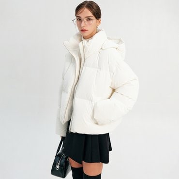 룩캐스트 릴리 숏 덕 다운 후디드 패딩_크림 / LILY SHORT DUCK DOWN HOODED PADDING_CR