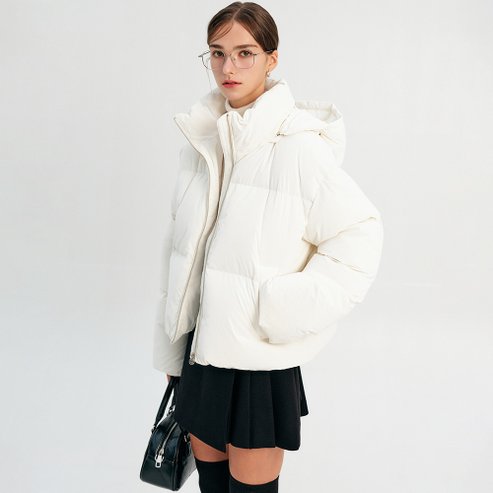룩캐스트 릴리 숏 덕 다운 후디드 패딩_크림 / LILY SHORT DUCK DOWN HOODED PADDING_CR