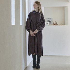 Turtleneck Knit Long Dress - BROWN