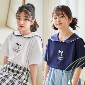레이스 세라 카라 반팔 티셔츠 / 여아 주니어 의류 초등학생 옷