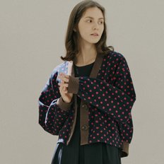 Dot Jacquard Knit Cardigan - NAVY