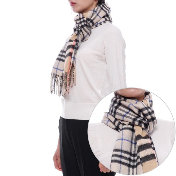 [부산점] 25FW 여성 리버시블 체크 캐시미어 머플러 (8090952 SAND LICHEN W 25F)