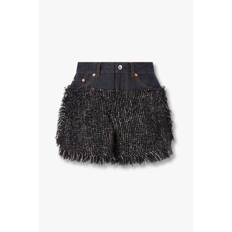 사카이 여성 데님 트위드 믹스 쇼츠 (네이비) 6415311104000