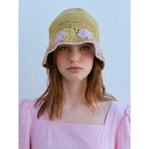 HANDMADE FLOWERS BUCKET HAT, GREEN