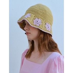 HANDMADE FLOWERS BUCKET HAT, GREEN