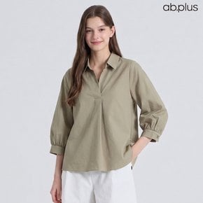 [ab.plus/신상] 오픈카라 7부 볼륨소매 블라우스 (LSA2MB57A)